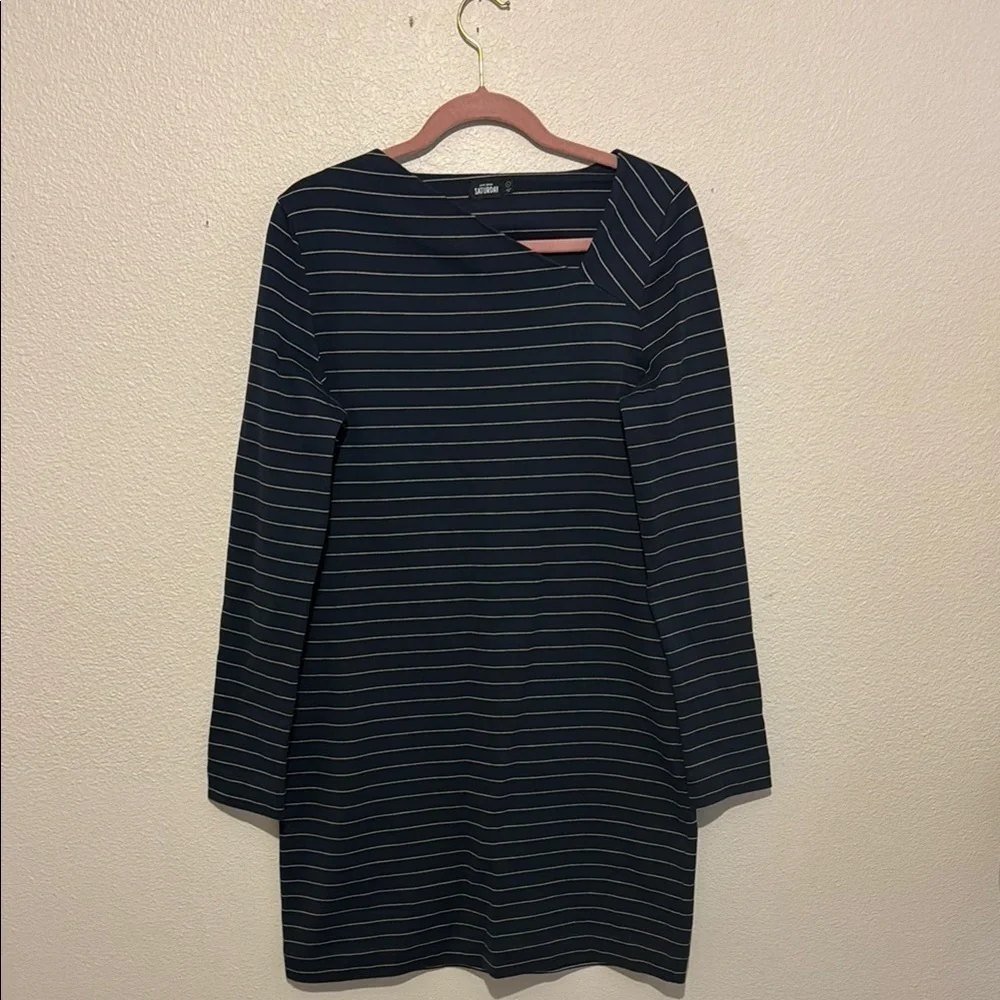 Kate Spade Saturday Navy Striped Asymmetrical Neck Mini Dress Preppy